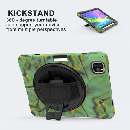 For iPad Pro 12.9 2020 / 2018 360 Degree Rotation Silicone Protective Cover with Holder & Hand Strap & Long Strap & Pencil Slot(Army Green)-garmade.com