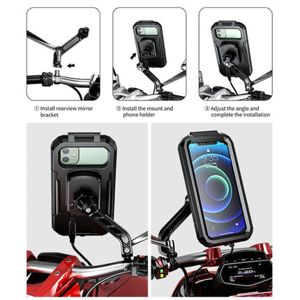 M18L-A2 Motorcycle / Bicycle Rearview Mirror Wireless Charging Waterproof Box Mobile Phone Holder-garmade.com