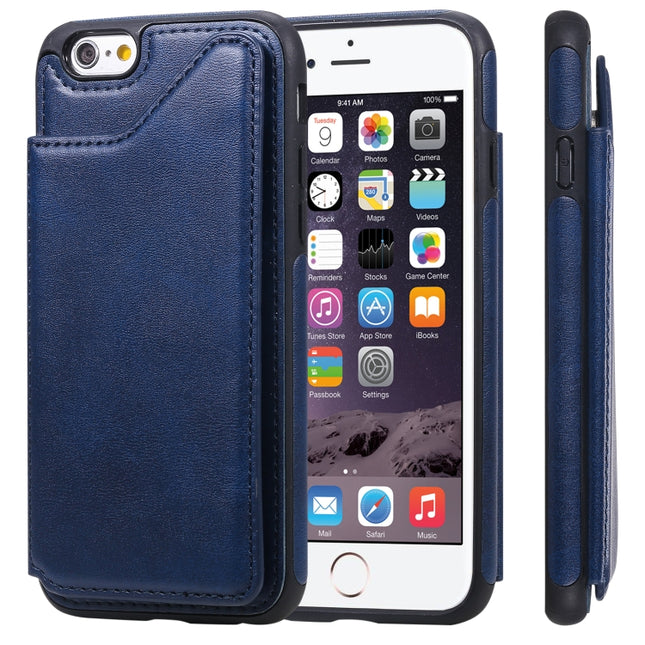 For iPhone 6 Shockproof Calf Texture Protective Case with Holder & Card Slots & Frame(Blue)-garmade.com