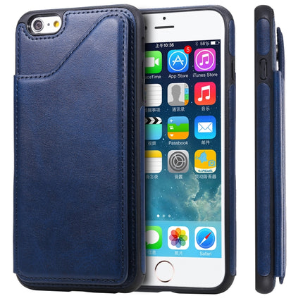 For iPhone 6 Plus Shockproof Calf Texture Protective Case with Holder & Card Slots & Frame(Blue)-garmade.com