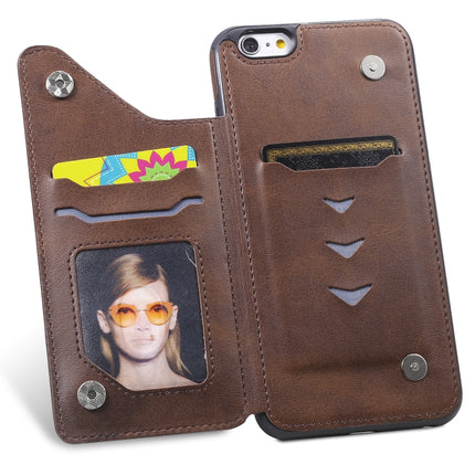 For iPhone 6 Plus Shockproof Calf Texture Protective Case with Holder & Card Slots & Frame(Coffee)-garmade.com