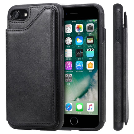 For iPhone 7 / 8 Shockproof Calf Texture Protective Case with Holder & Card Slots & Frame(Black)-garmade.com