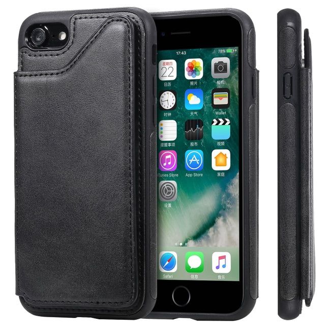 For iPhone 7 / 8 Shockproof Calf Texture Protective Case with Holder & Card Slots & Frame(Black)-garmade.com