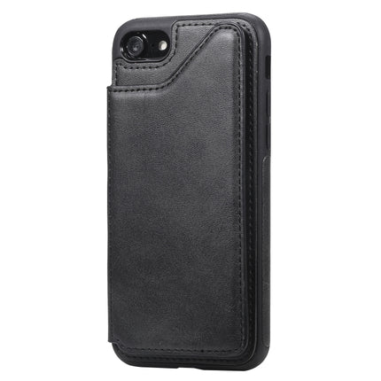 For iPhone 7 / 8 Shockproof Calf Texture Protective Case with Holder & Card Slots & Frame(Black)-garmade.com