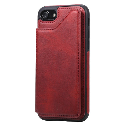 For iPhone 7 / 8 Shockproof Calf Texture Protective Case with Holder & Card Slots & Frame(Red)-garmade.com