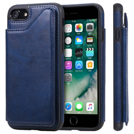 For iPhone 7 / 8 Shockproof Calf Texture Protective Case with Holder & Card Slots & Frame(Blue)-garmade.com