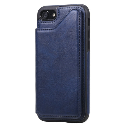 For iPhone 7 / 8 Shockproof Calf Texture Protective Case with Holder & Card Slots & Frame(Blue)-garmade.com