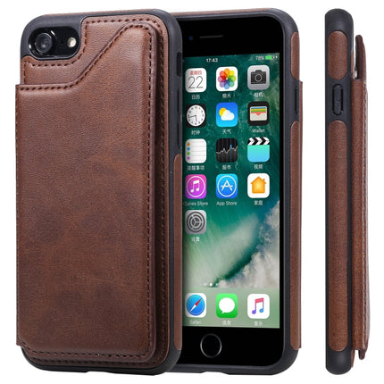 For iPhone 7 / 8 Shockproof Calf Texture Protective Case with Holder & Card Slots & Frame(Coffee)-garmade.com