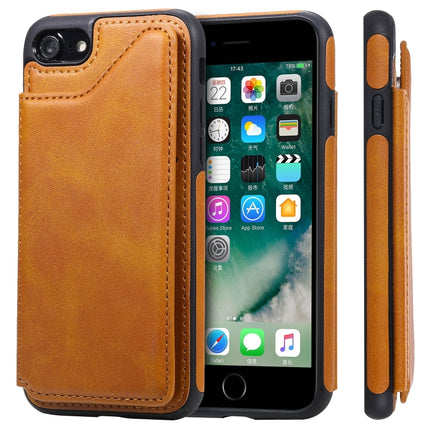 For iPhone 7 / 8 Shockproof Calf Texture Protective Case with Holder & Card Slots & Frame(Brown)-garmade.com