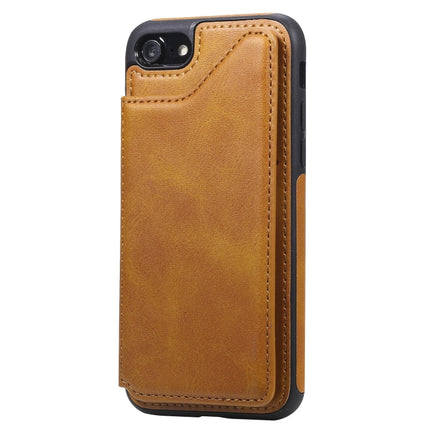 For iPhone 7 / 8 Shockproof Calf Texture Protective Case with Holder & Card Slots & Frame(Brown)-garmade.com