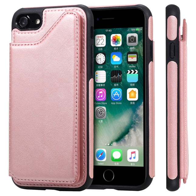 For iPhone 7 / 8 Shockproof Calf Texture Protective Case with Holder & Card Slots & Frame(Rose Gold)-garmade.com