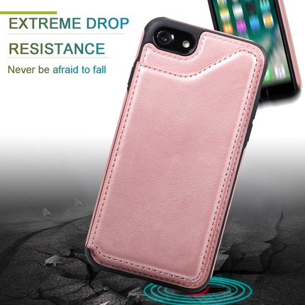 For iPhone 7 / 8 Shockproof Calf Texture Protective Case with Holder & Card Slots & Frame(Rose Gold)-garmade.com