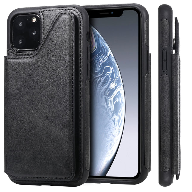For iPhone 11 Pro Shockproof Calf Texture Protective Case with Holder & Card Slots & Frame(Black)-garmade.com