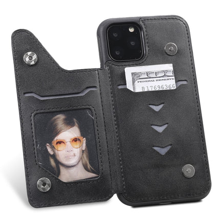 For iPhone 11 Pro Shockproof Calf Texture Protective Case with Holder & Card Slots & Frame(Black)-garmade.com