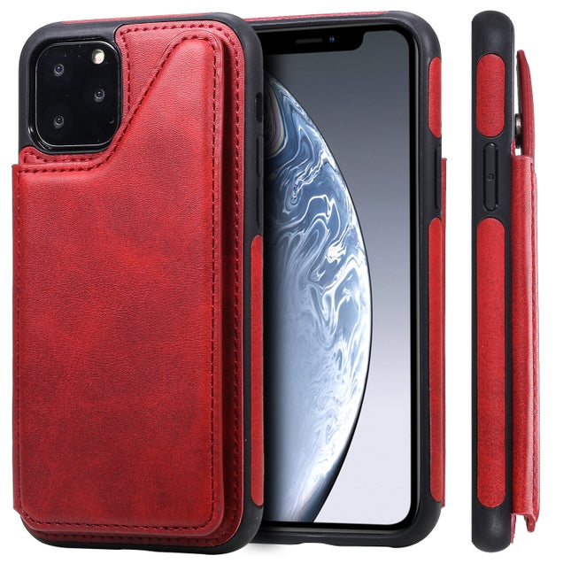 For iPhone 11 Pro Shockproof Calf Texture Protective Case with Holder & Card Slots & Frame(Red)-garmade.com