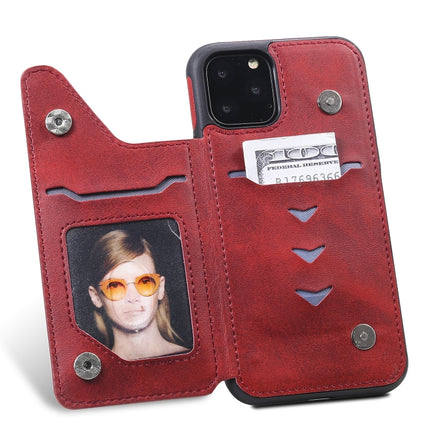 For iPhone 11 Pro Shockproof Calf Texture Protective Case with Holder & Card Slots & Frame(Red)-garmade.com