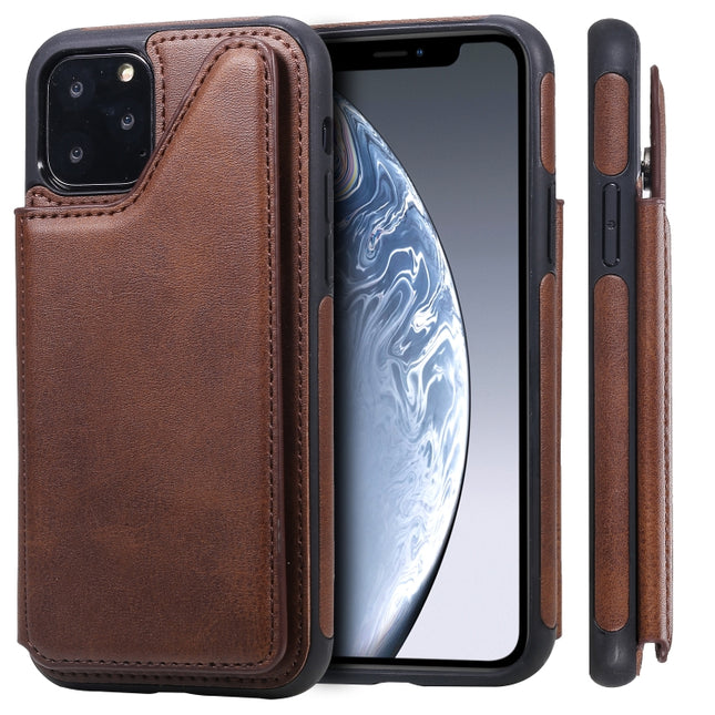 For iPhone 11 Pro Shockproof Calf Texture Protective Case with Holder & Card Slots & Frame(Coffee)-garmade.com