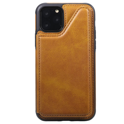 For iPhone 11 Pro Shockproof Calf Texture Protective Case with Holder & Card Slots & Frame(Brown)-garmade.com