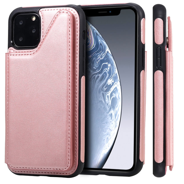 For iPhone 11 Pro Shockproof Calf Texture Protective Case with Holder & Card Slots & Frame(Rose Gold)-garmade.com