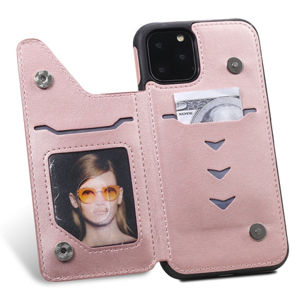 For iPhone 11 Pro Shockproof Calf Texture Protective Case with Holder & Card Slots & Frame(Rose Gold)-garmade.com