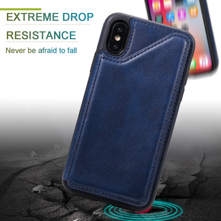 For iPhone X Shockproof Calf Texture Protective Case with Holder & Card Slots & Frame(Red)-garmade.com