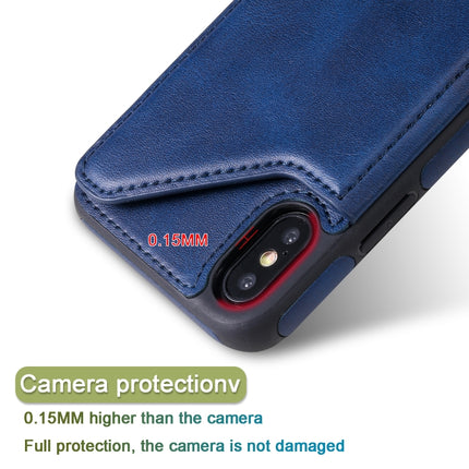 For iPhone X Shockproof Calf Texture Protective Case with Holder & Card Slots & Frame(Blue)-garmade.com
