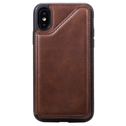 For iPhone X Shockproof Calf Texture Protective Case with Holder & Card Slots & Frame(Coffee)-garmade.com