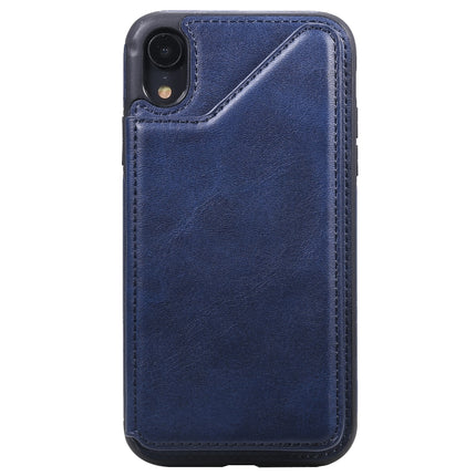 For iPhone XR Shockproof Calf Texture Protective Case with Holder & Card Slots & Frame(Blue)-garmade.com