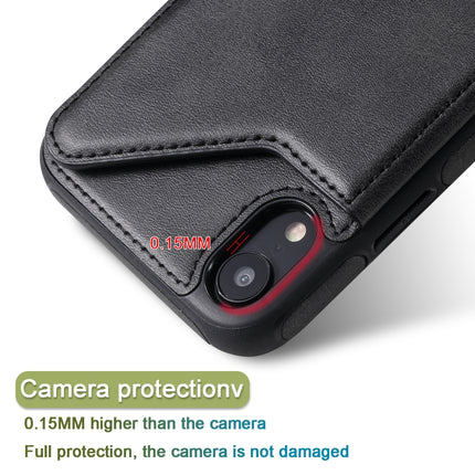 For iPhone XR Shockproof Calf Texture Protective Case with Holder & Card Slots & Frame(Brown)-garmade.com