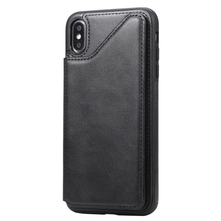 For iPhone XS Max Shockproof Calf Texture Protective Case with Holder & Card Slots & Frame(Black)-garmade.com