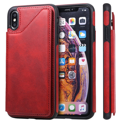 For iPhone XS Max Shockproof Calf Texture Protective Case with Holder & Card Slots & Frame(Red)-garmade.com