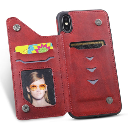 For iPhone XS Max Shockproof Calf Texture Protective Case with Holder & Card Slots & Frame(Red)-garmade.com