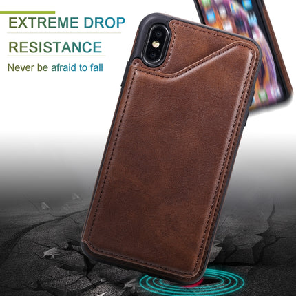 For iPhone XS Max Shockproof Calf Texture Protective Case with Holder & Card Slots & Frame(Blue)-garmade.com