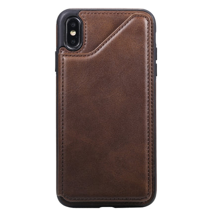 For iPhone XS Max Shockproof Calf Texture Protective Case with Holder & Card Slots & Frame(Coffee)-garmade.com