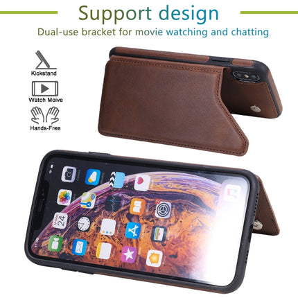 For iPhone XS Max Shockproof Calf Texture Protective Case with Holder & Card Slots & Frame(Coffee)-garmade.com