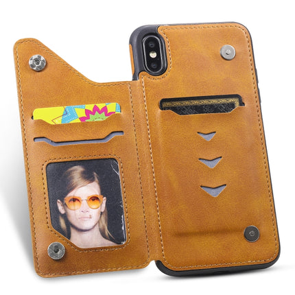 For iPhone XS Max Shockproof Calf Texture Protective Case with Holder & Card Slots & Frame(Brown)-garmade.com