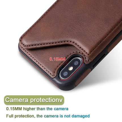 For iPhone XS Max Shockproof Calf Texture Protective Case with Holder & Card Slots & Frame(Brown)-garmade.com