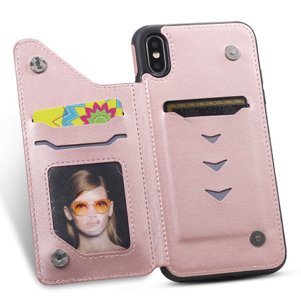 For iPhone XS Max Shockproof Calf Texture Protective Case with Holder & Card Slots & Frame(Rose Gold)-garmade.com