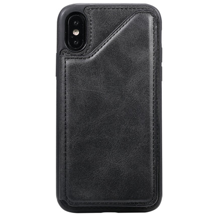 For iPhone XS Shockproof Calf Texture Protective Case with Holder & Card Slots & Frame(Black)-garmade.com