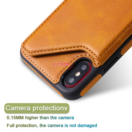 For iPhone XS Shockproof Calf Texture Protective Case with Holder & Card Slots & Frame(Brown)-garmade.com