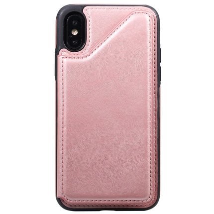 For iPhone XS Shockproof Calf Texture Protective Case with Holder & Card Slots & Frame(Rose Gold)-garmade.com