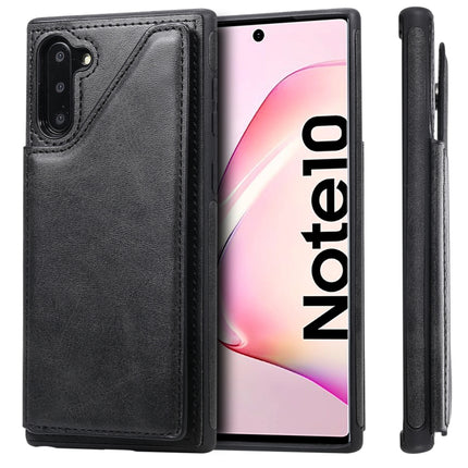 For Galaxy Note 10 Shockproof Calf Texture Protective Case with Holder & Card Slots & Frame(Black)-garmade.com