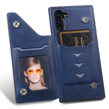 For Galaxy Note 10 Shockproof Calf Texture Protective Case with Holder & Card Slots & Frame(Blue)-garmade.com