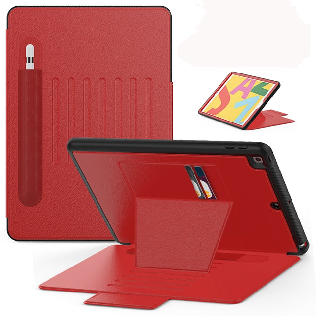 For iPad 10.2 Multifunctional Tablet PC Protective Leather Case with Bracket & Card Slots & Pen Slot & Wake-up / Sleep Function(Red)-garmade.com