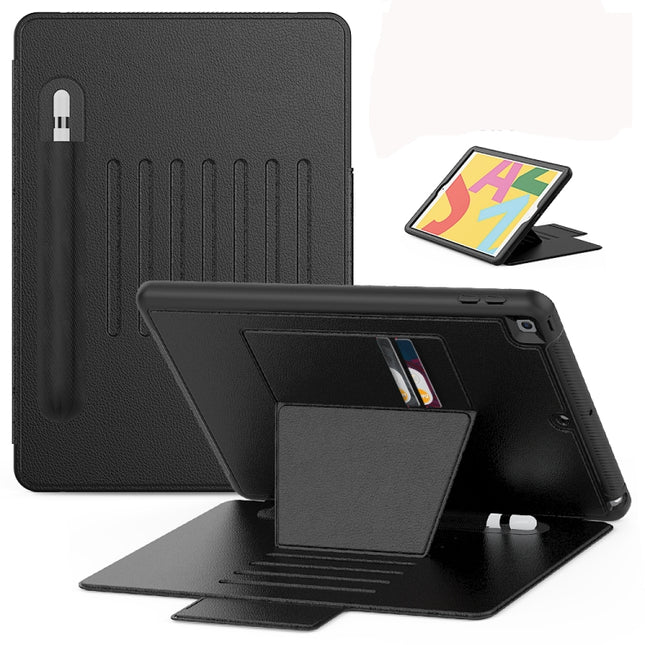 For iPad 10.2 Multifunctional Tablet PC Protective Leather Case with Bracket & Card Slots & Pen Slot & Wake-up / Sleep Function(Black)-garmade.com