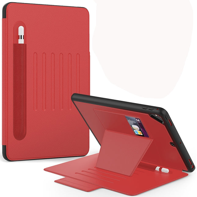 For iPad 9.7 Multifunctional Tablet PC Protective Leather Case with Bracket & Card Slots & Pen Slot & Wake-up / Sleep Function(Red)-garmade.com