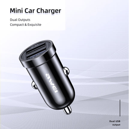 awei C-826 Mini Dual USB 2.4A Car Charger(Black)-garmade.com