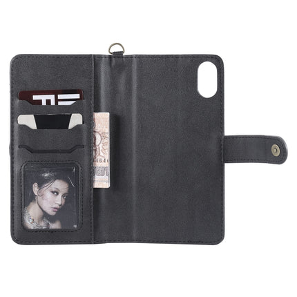 For iPhone XS Max Multifunctional Detachable Magnetic Horizontal Flip Leather Case with Card Slots & Holder & Wallet & Photo Frame(Black)-garmade.com