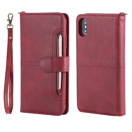 For iPhone XS Max Multifunctional Detachable Magnetic Horizontal Flip Leather Case with Card Slots & Holder & Wallet & Photo Frame(Red)-garmade.com
