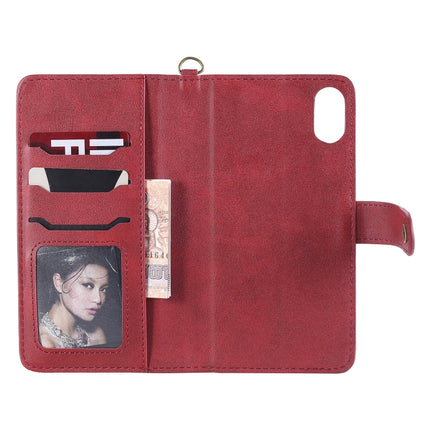 For iPhone XS Max Multifunctional Detachable Magnetic Horizontal Flip Leather Case with Card Slots & Holder & Wallet & Photo Frame(Red)-garmade.com